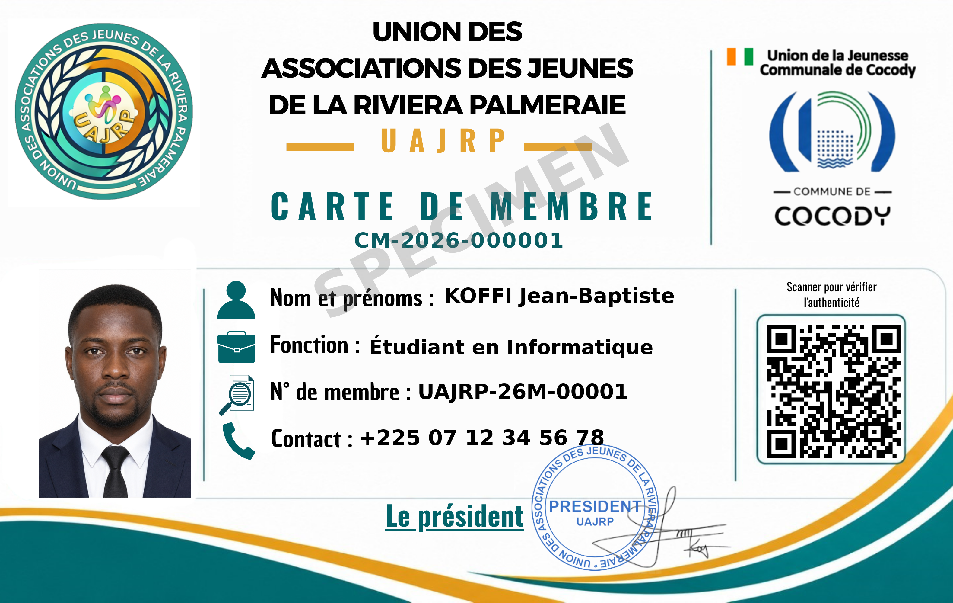 Spécimen officiel de la carte de membre UAJRP